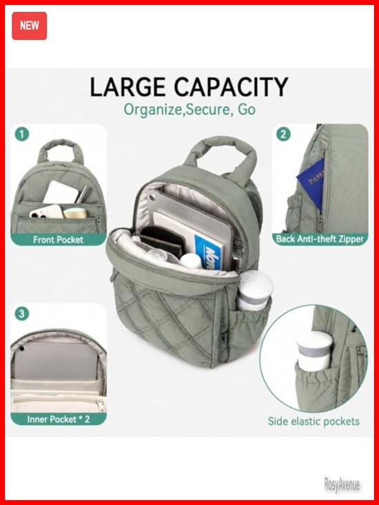 Mini Quilted Puffer Backpack for Women, Lightweight Nylon Daypack with Padded main image 6